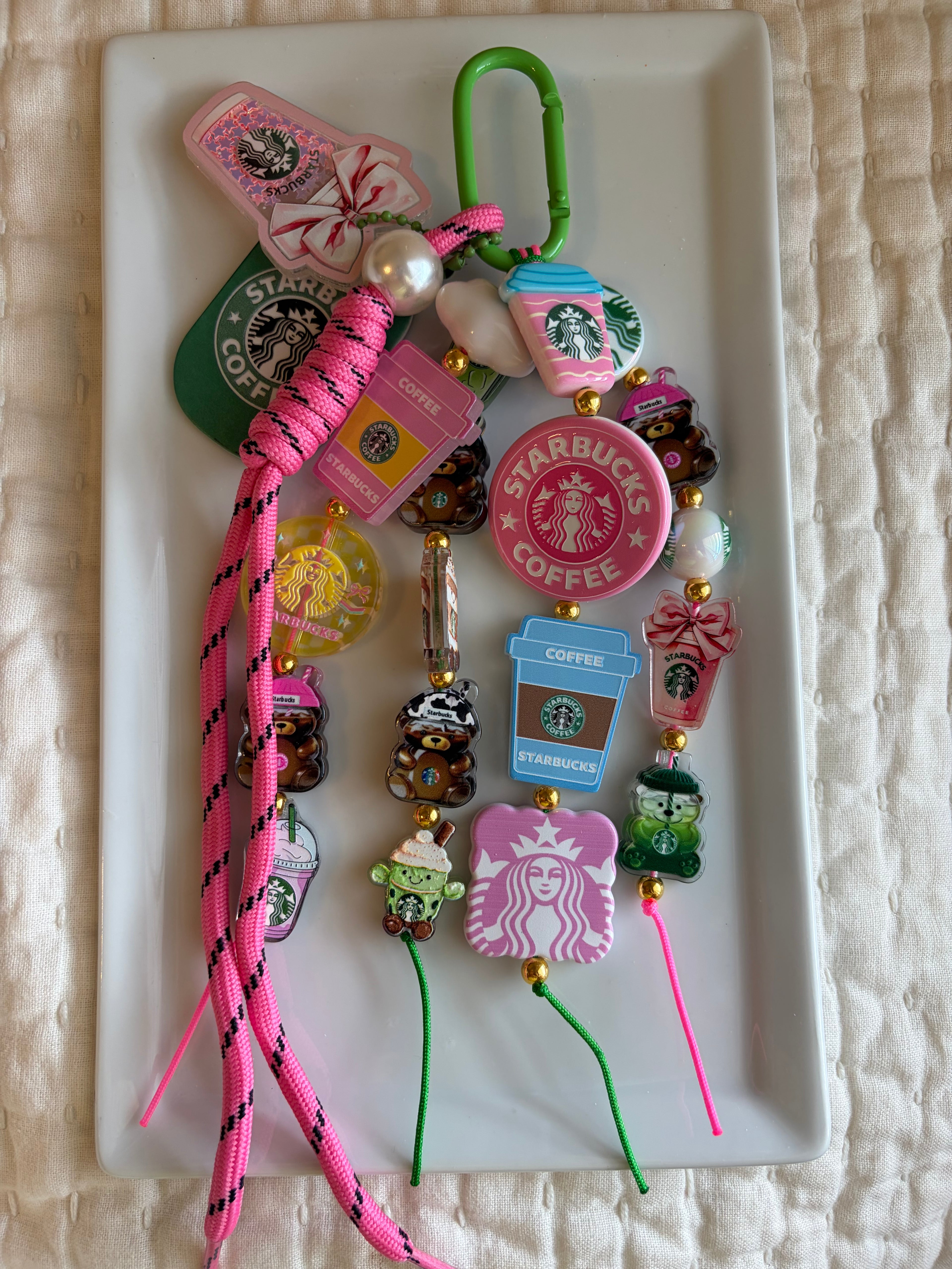 Coffee Pink Bag Charm - Green Carabiner