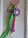 Purple Flower Bag Charm - Pink Carabiner