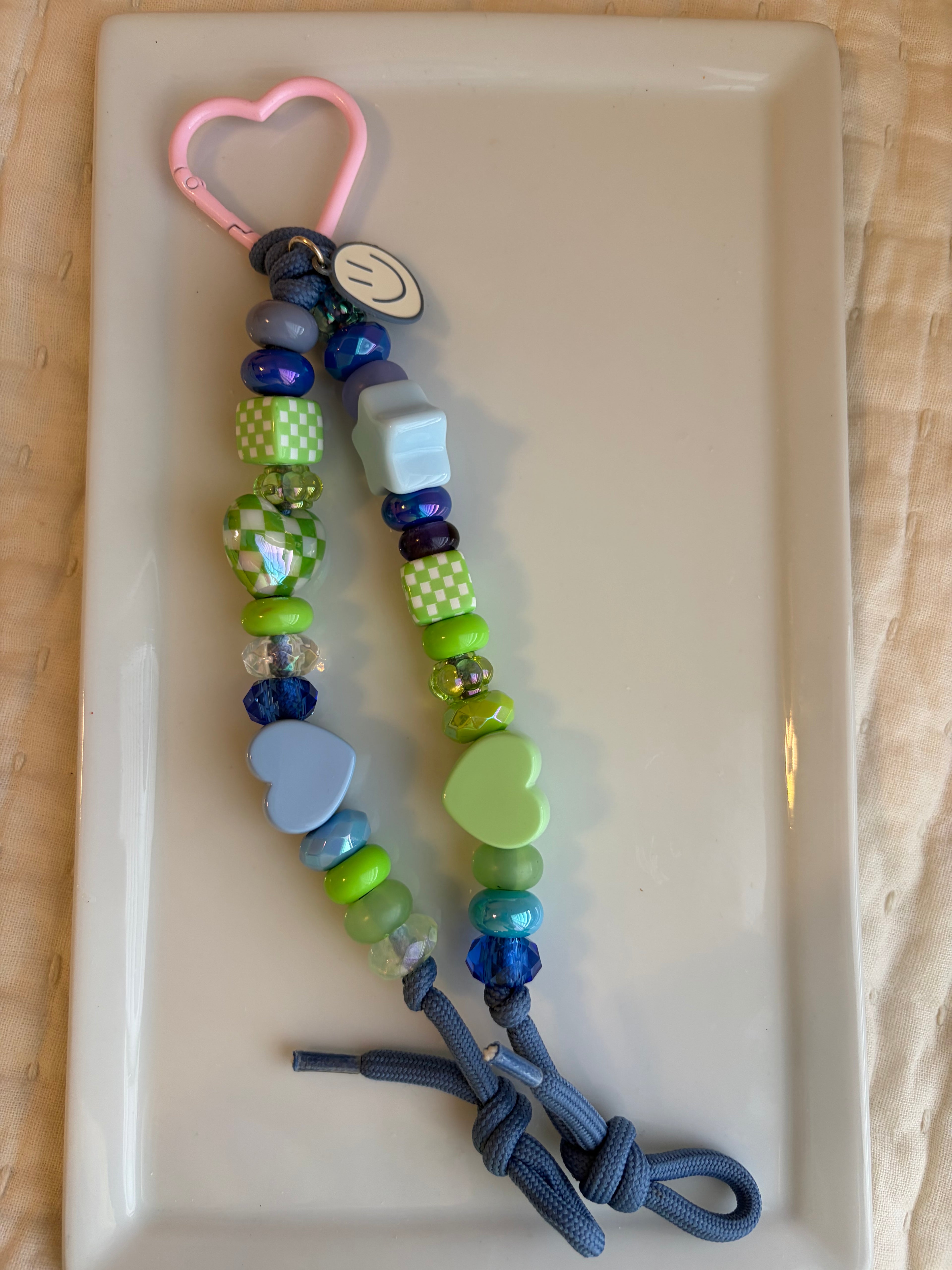 Blue & Green Bag Charm - Pink Carabiner