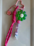 Green Flower Bag Charm - Pink Carabiner